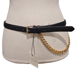 NEW! RACHAEL ZOE Black Belt Gold Chain Accent Small.